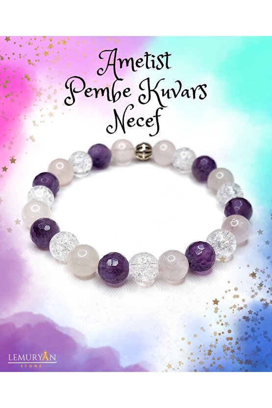 Orijinal Ametist & Pembe Kuvars Doğaltaş Bileklik