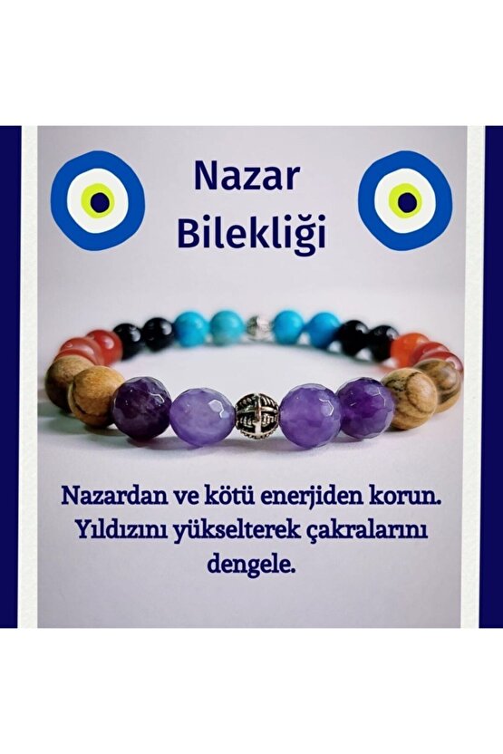 Doğaltaş Unisex Nazar Bilekliği Ametist, Jasper, Akik, Turkuaz, Yıldız Taşı
