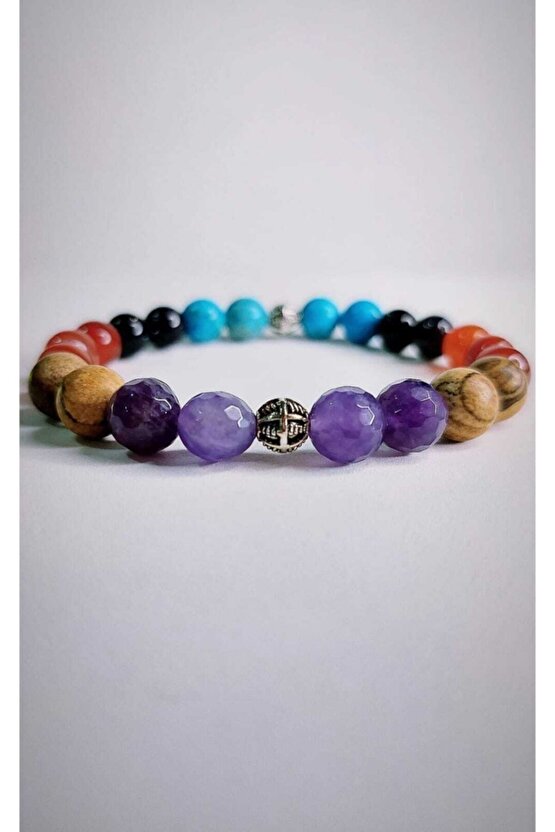 Doğaltaş Unisex Nazar Bilekliği Ametist, Jasper, Akik, Turkuaz, Yıldız Taşı