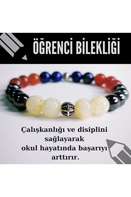 Doğaltaş Öğrenci Başarı, Disiplin, Çalışkanlık Tılsımı Bilekliği Akik, Sitrin, Hematit, Lapis