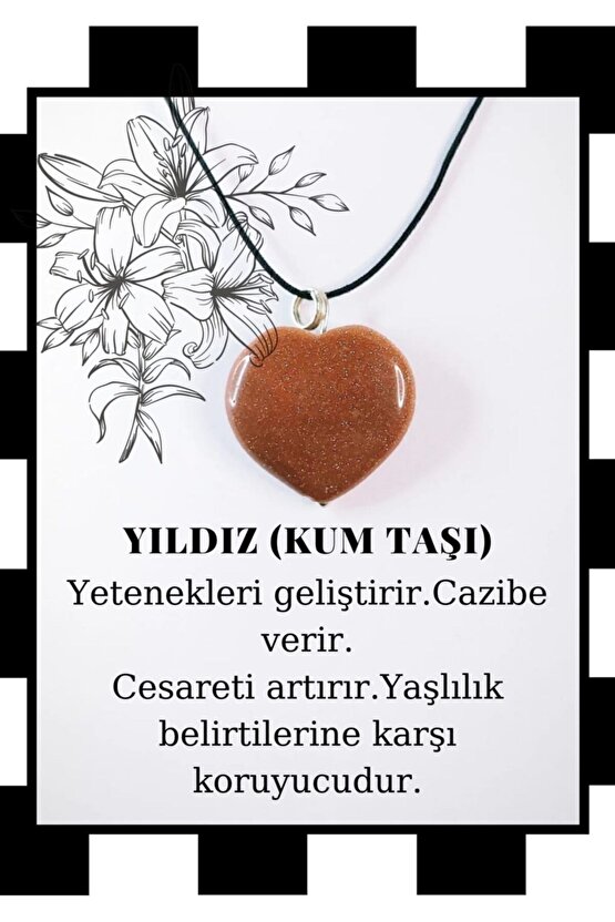 Doğaltaş Kalp Yıldız Taşı (kum Taşı) Kolye Ucu