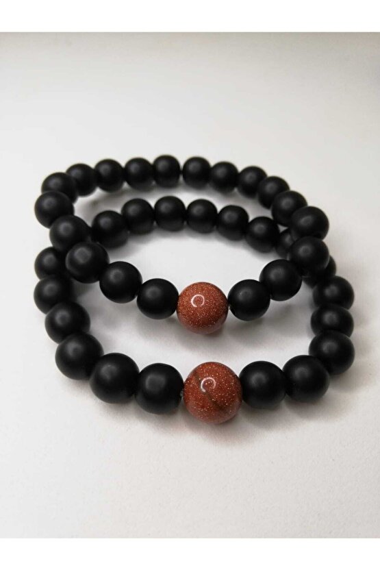 Oniks & Yıldız Taşı (kum Taşı) Sevgili Bilekliği