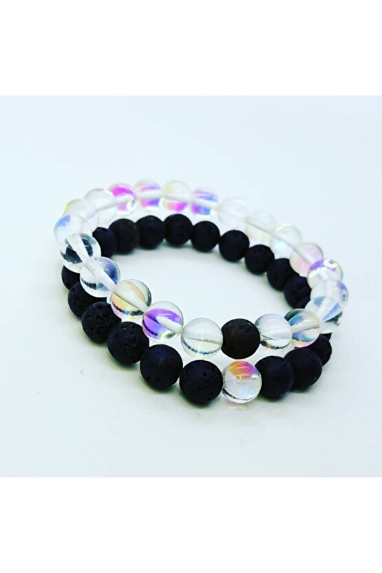 Sevgili Bilekliği Çek Kristali & Lav Taşı Bileklik Seti