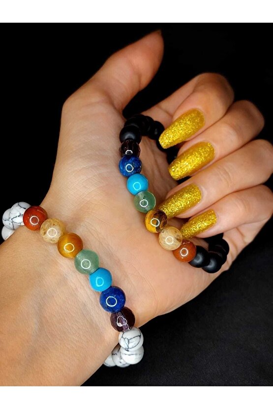 Doğaltaş 7 Çakra Ametist,lapis Lazuli,turkuazaventurin,kaplangözü,sitrin,jasper Sevgili Bilekliği