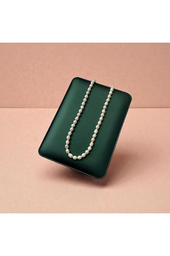 Sertifikalı Doğal Orta Boy Arpa İnci Kadın Kolye - Çelik Aparat - 40cm 7cm Uzatma