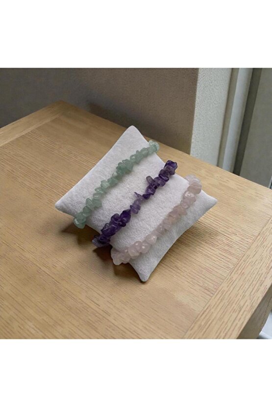 Kırık Doğaltaş 3lü Bileklik Aventurin-Ametist-Pembe Kuvars