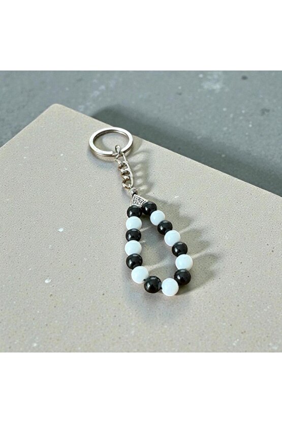 TASARIM SİYAH-BEYAZ ONİKS&CEYT DOĞALTAŞLI TARAFTAR ANAHTARLIK