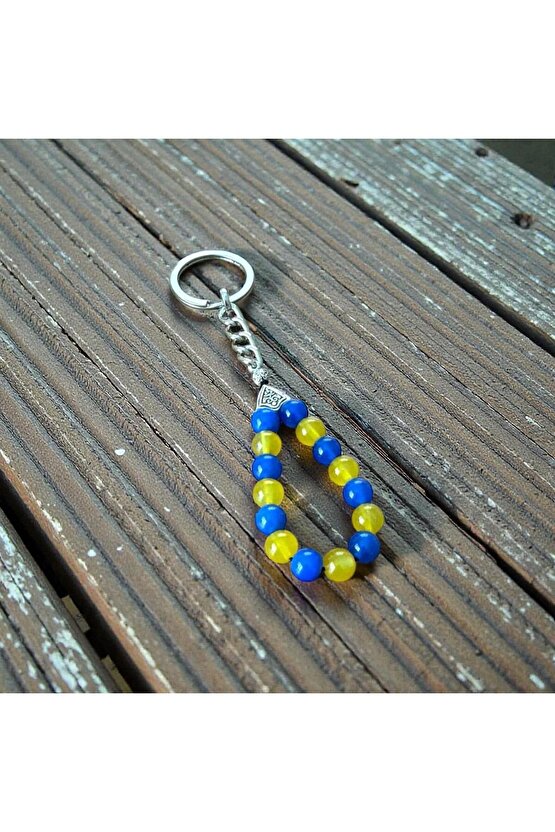 TASARIM 8 MM AKİK DOĞALTAŞLI SARI-LACİVERT TARAFTAR ANAHTARLIK