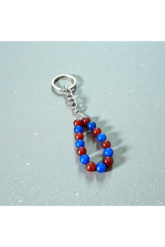 TASARIM 8 MM AKİK DOĞALTAŞLI BORDO-MAVİ TARAFTAR ANAHTARLIK