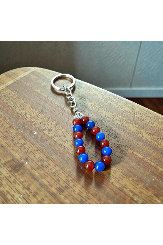 TASARIM 8 MM AKİK DOĞALTAŞLI BORDO-MAVİ TARAFTAR ANAHTARLIK