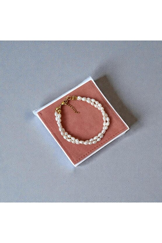 Sertifikalı Doğal Gerçek İkili Sarmaşık Arpa İnci Bileklik Minimal Zarif Kadın