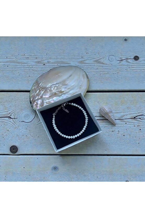 Sertifikalı 925 Ayar Gümüş Doğal 4mm İnci Bileklik