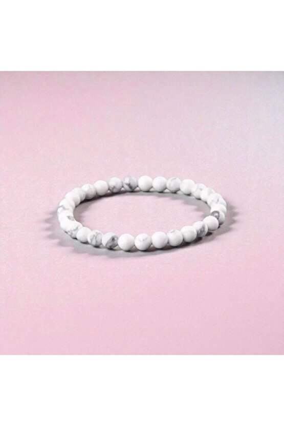 Unisex Sertifikalı Gerçek Havlit Doğal Taş Uyku ve Stres Sevgililer Günü Hediyesi Bileklik 8mm