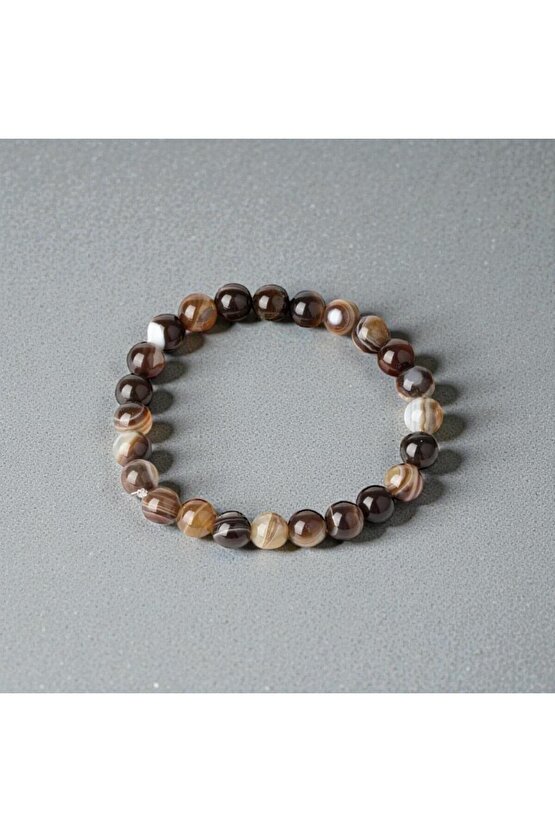 SERTİFİKALI KAHVERENGİ AKİK DOĞAL TAŞ BİLEKLİK 8 MM