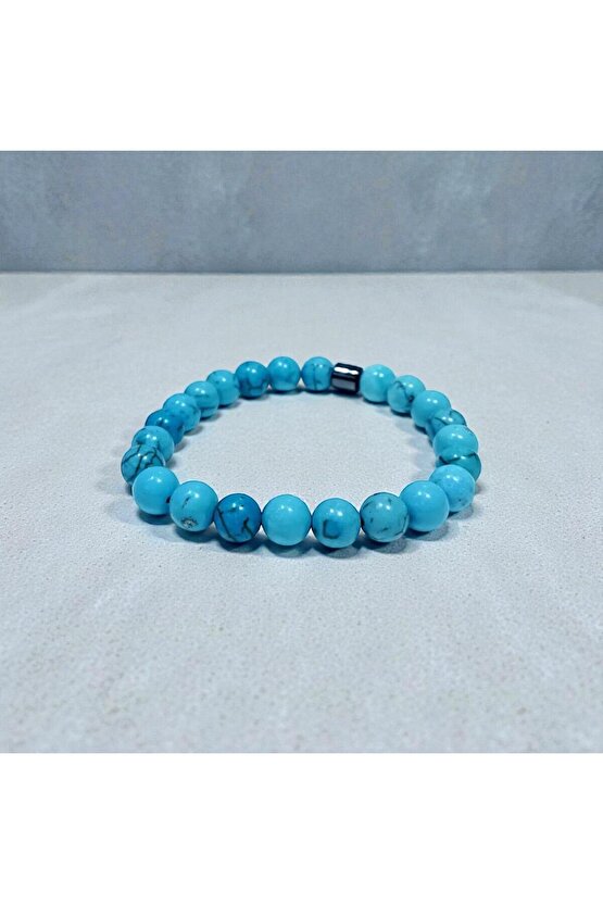 SERTİFİKALI TURKUAZ FİRUZE DOĞAL TAŞ BİLEKLİK 8 MM
