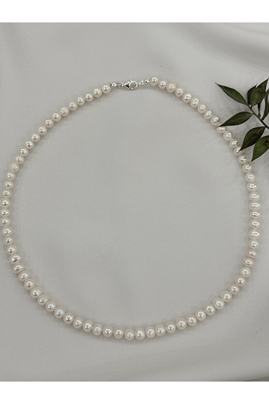 6 MM Gerçek İnci Kolye 925 Ayar Gümüş