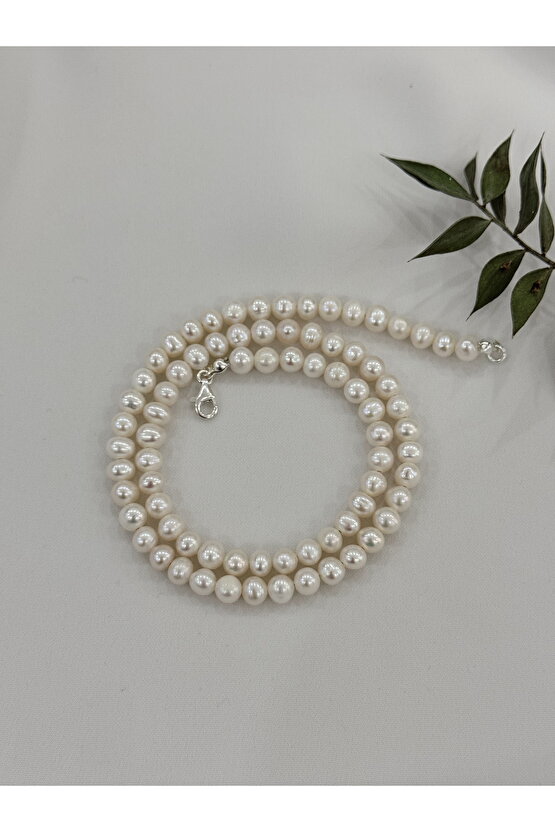 6 MM Gerçek İnci Kolye 925 Ayar Gümüş