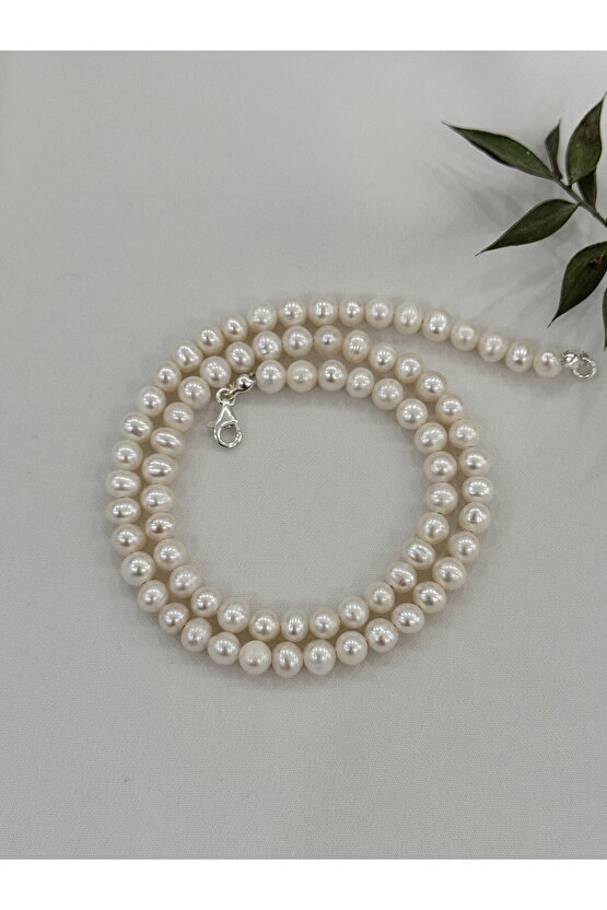 6 MM Gerçek İnci Kolye 925 Ayar Gümüş