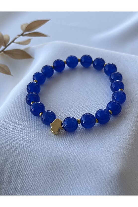 Doğal Mavi Akik Taşlı Bileklik