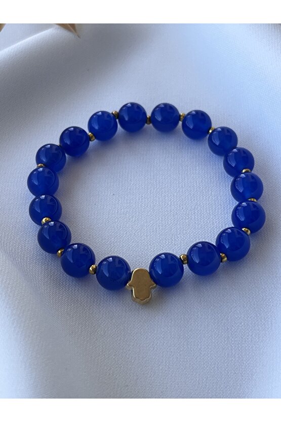 Doğal Mavi Akik Taşlı Bileklik