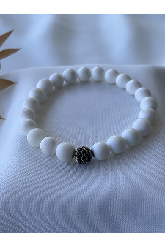 Gümüş Aparatlı Beyaz Mercan Taşlı Bileklik