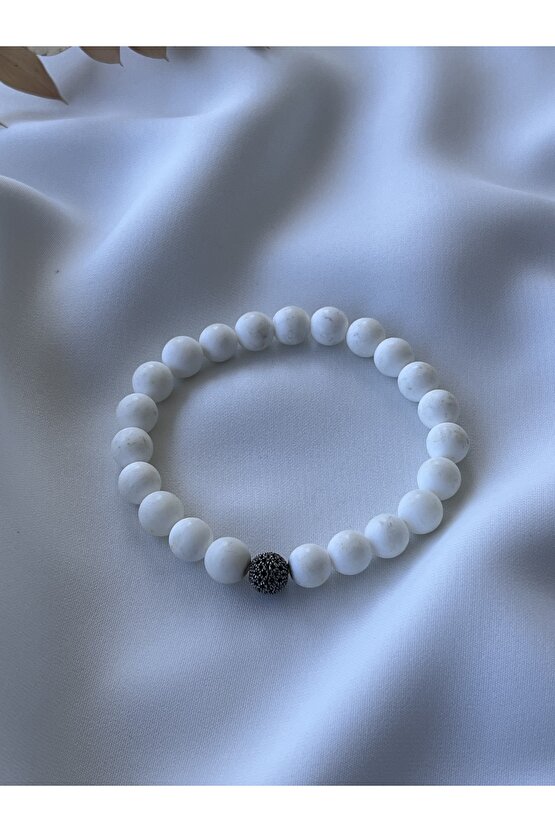 Gümüş Aparatlı Beyaz Mercan Taşlı Bileklik