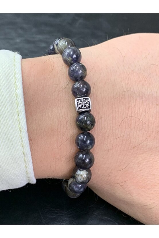 Iyolit Doğal Taşlı Gümüş Aparatlı Bileklik