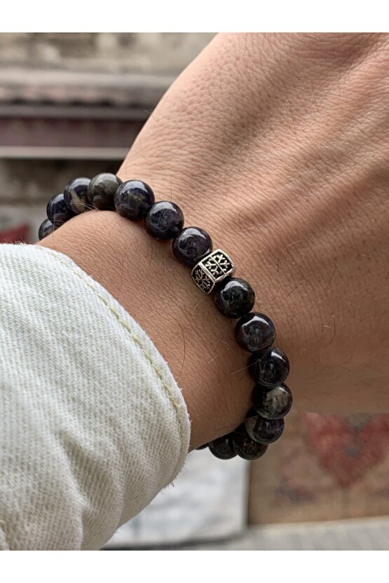 Iyolit Doğal Taşlı Gümüş Aparatlı Bileklik