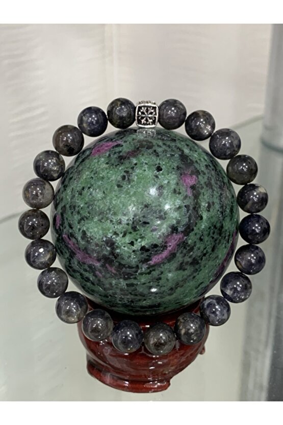 Iyolit Doğal Taşlı Gümüş Aparatlı Bileklik