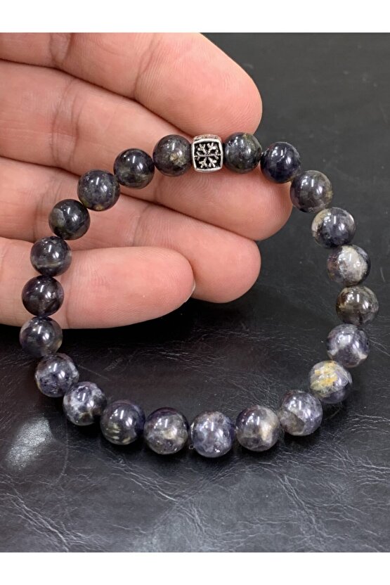 Iyolit Doğal Taşlı Gümüş Aparatlı Bileklik