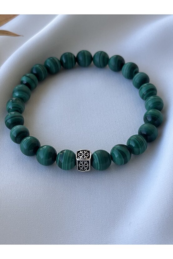 Orijinal Malakit Doğal Taşlı Gümüş Bileklik