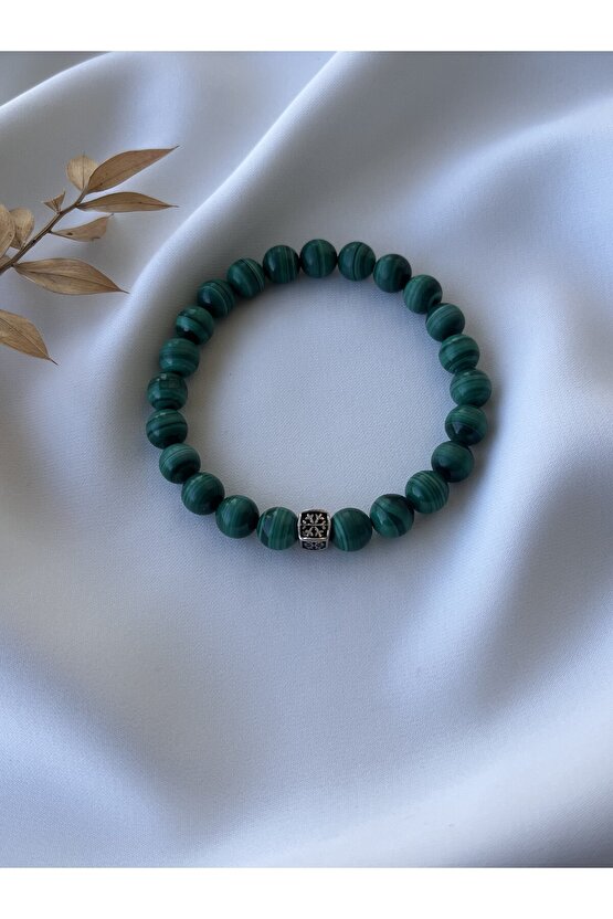 Orijinal Malakit Doğal Taşlı Gümüş Bileklik