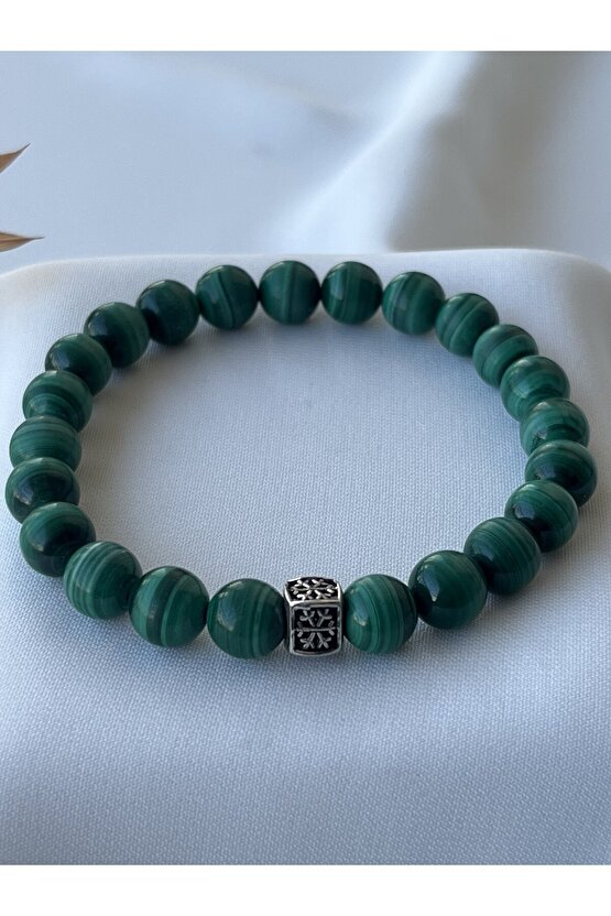 Orijinal Malakit Doğal Taşlı Gümüş Bileklik