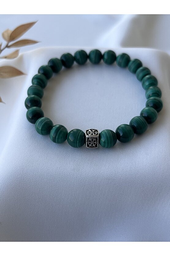 Orijinal Malakit Doğal Taşlı Gümüş Bileklik