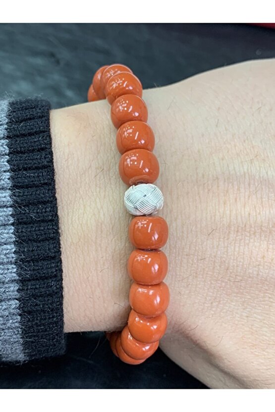 Mercan Doğal Taşlı Gümüş Aparatlı Bileklik