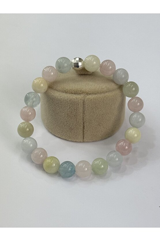 Morganit Doğal Taşlı Gümüş Aparatlı Bileklik