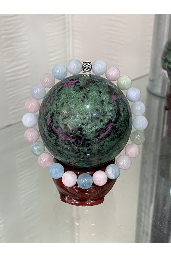 Morganit Doğal Taşlı Gümüş Aparatlı Bileklik