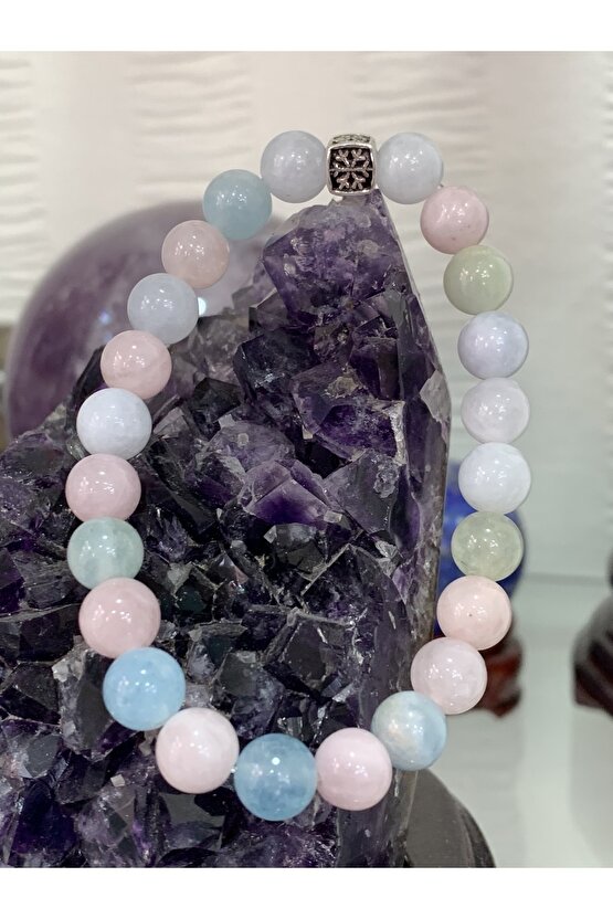 Morganit Doğal Taşlı Gümüş Aparatlı Bileklik