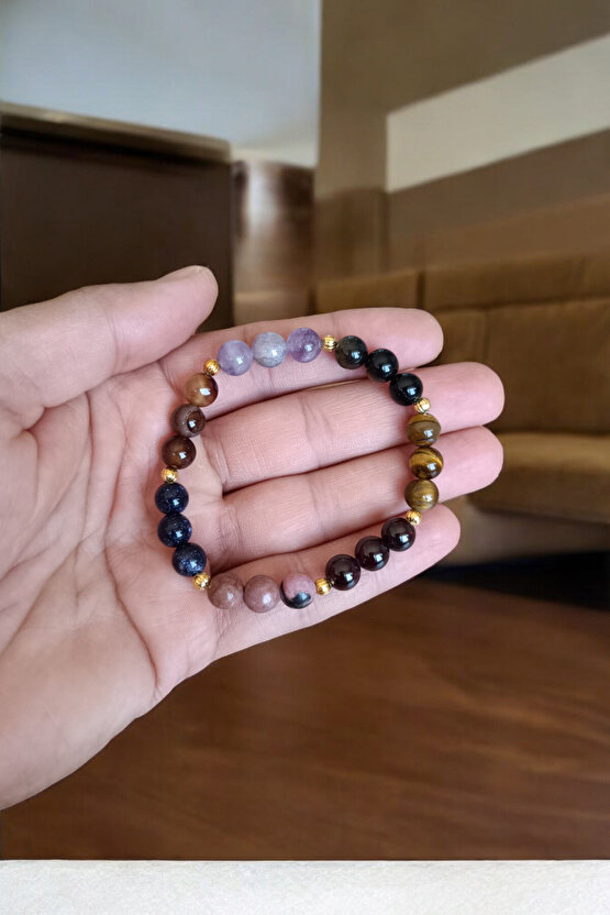 Akrep Burcu Bilekliği (Kaplan Gözü Taşı, Sitrin Taşı, Rodonit, Yıldız, Lal Taşı, Obsidyen, Akik Taş)