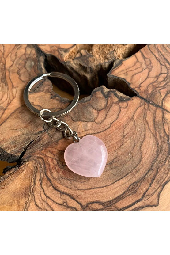 Pembe Kuvars Kalp Anahtarlık