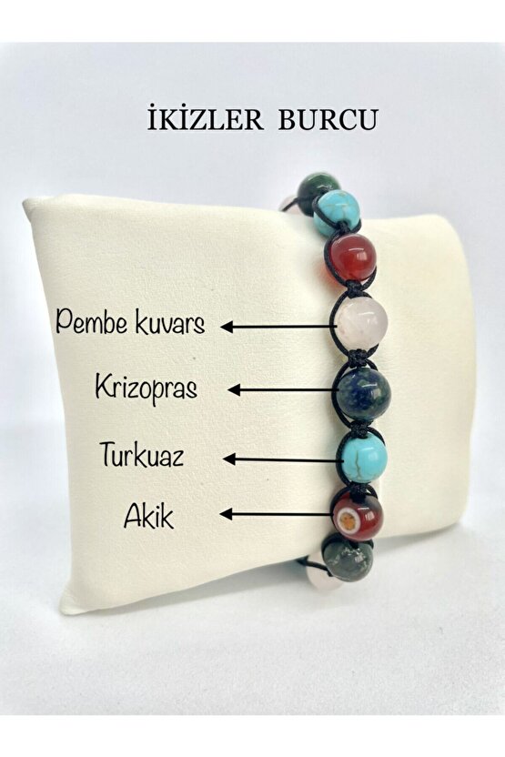 İkizler Burcu Doğaltaş Makrome Bileklik