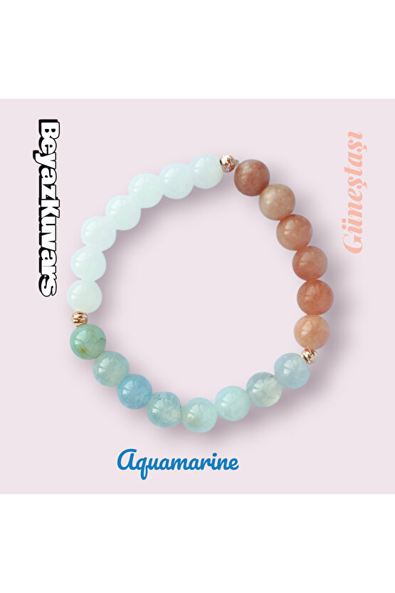 Aquamarin Güneştaşı ve Kuvars Bileklik