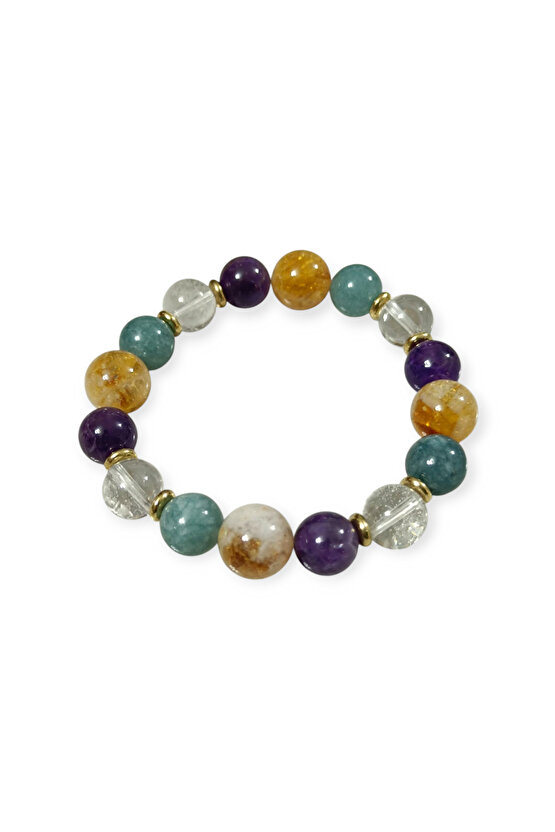 SİTRİN KRİSTAL KUVARS AKUAMARİN AMETİST ( CESARET POZİTİF ENERJİ KORUMA KALKANI ) BİLEKLİK