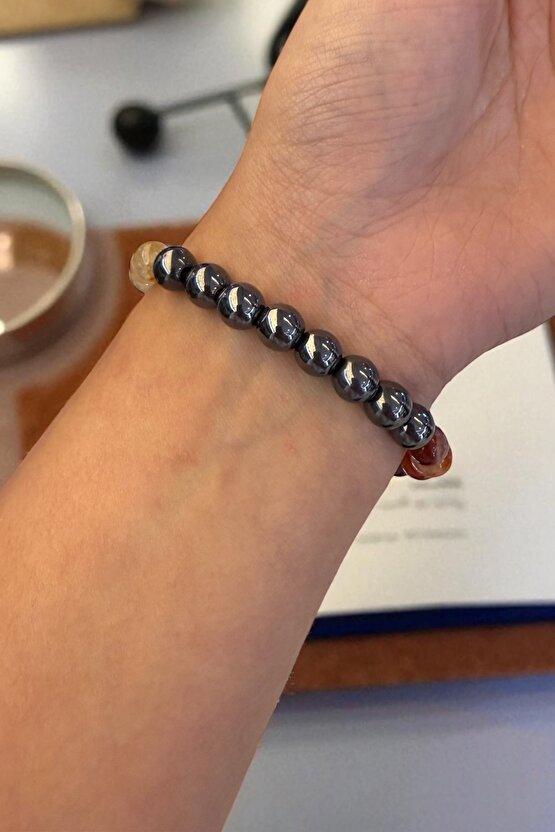 Para Mıknatısı Bileklik - Sitrin Taşı Akik Taşı Hematit Taşı