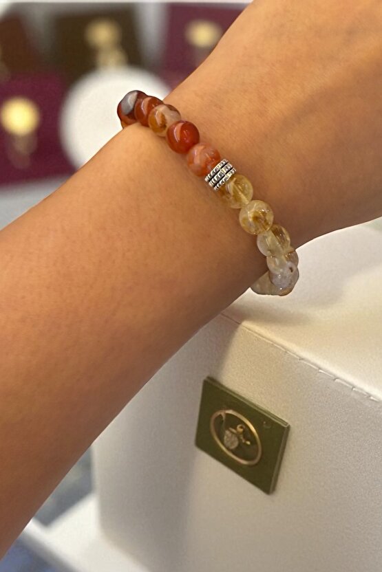 Para Mıknatısı Bileklik - Sitrin Taşı Akik Taşı Hematit Taşı