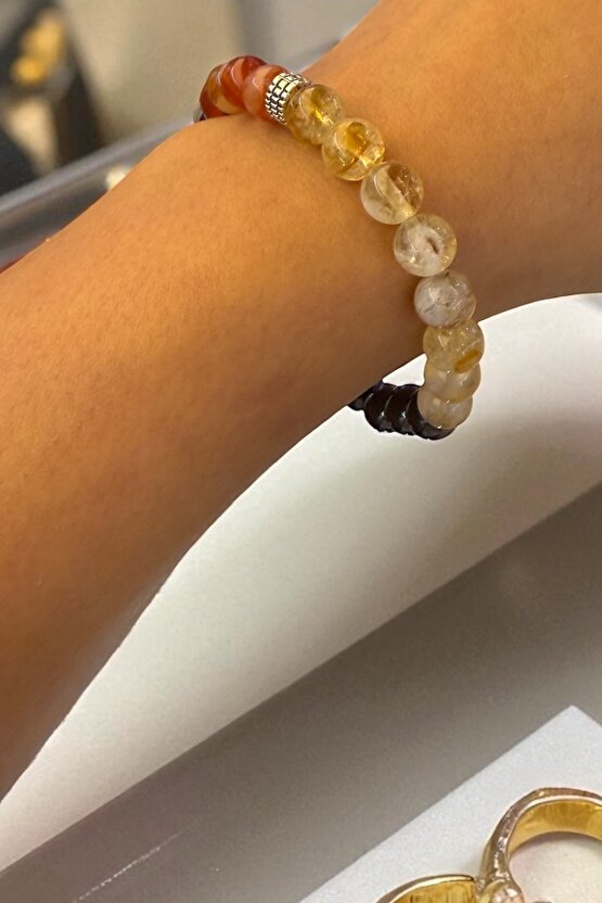 Para Mıknatısı Bileklik - Sitrin Taşı Akik Taşı Hematit Taşı