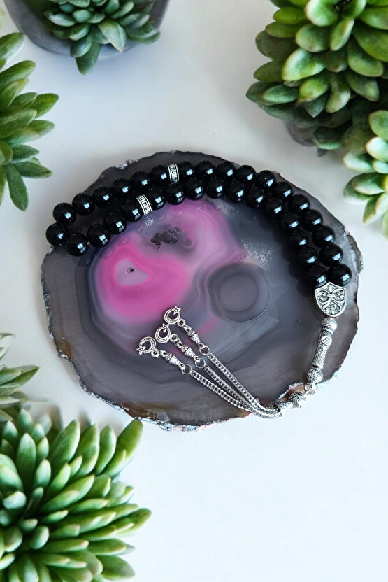 Parlak oniks Tesbih 33lük Tesbih Oniks Taşı Tesbih Sertifikalı Özel  MDF kutusunda 10 mm