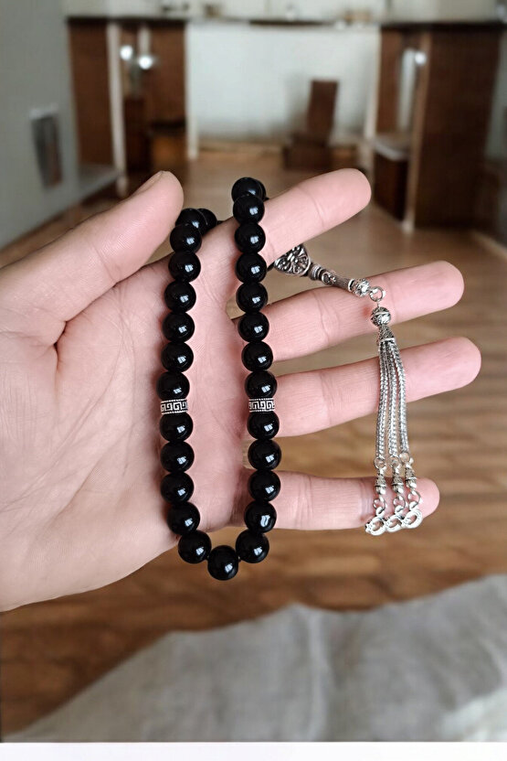 Parlak oniks Tesbih 33lük Tesbih Oniks Taşı Tesbih Sertifikalı Özel  MDF kutusunda 10 mm