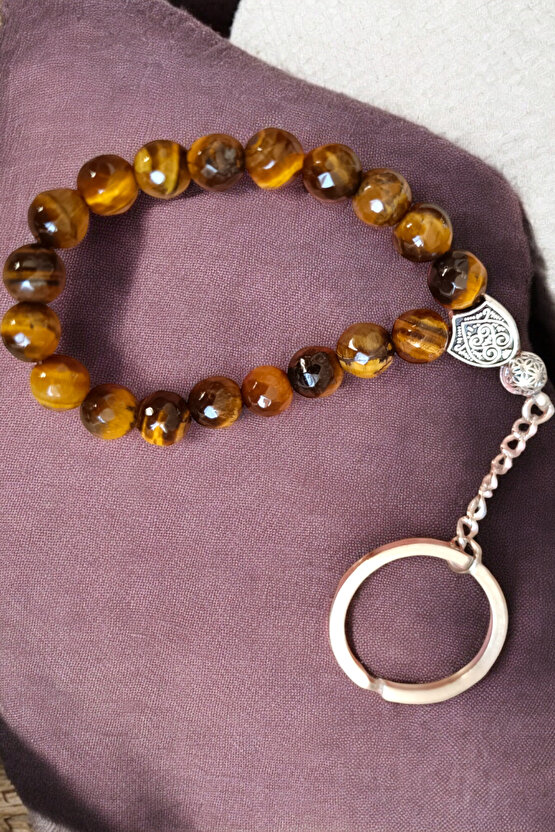 Kaplan Gözü Tersbih anahtarlık Orijinal Doğal Taş Anahtarlık 1. kalite