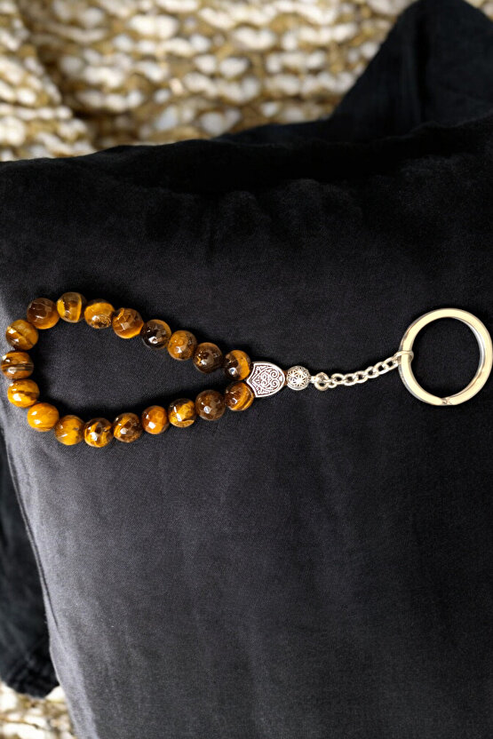 Kaplan Gözü Tersbih anahtarlık Orijinal Doğal Taş Anahtarlık 1. kalite